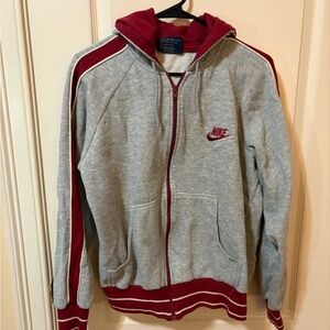 Vintage Nike Red and Gray Zip-Up Hoodie